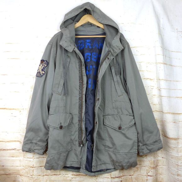 Z Brand Jacket Men L Baggy Olive Green Military Utility Parka Hooded Field Y2K - Picture 1 of 14